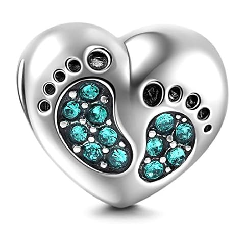 Abalorio de plata de ley 925 con forma de corazón y pie de bebé para pulsera Pandora thumbnail
