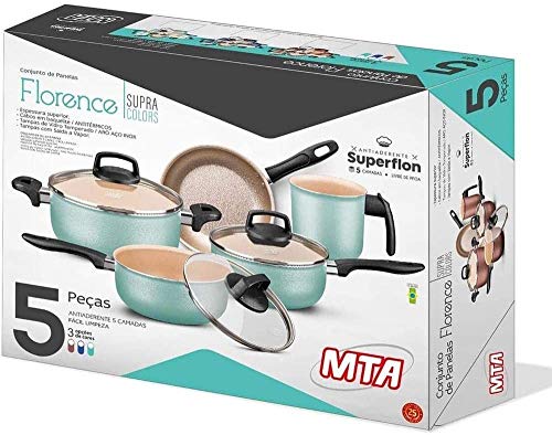 Conjunto Panelas Florence Supra Colors 05 Pçs Turquesa Mta 5666, MTA