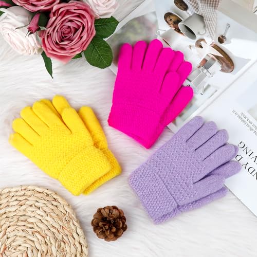 Image of ONESING Kids Knit Gloves - Stretchy Gloves for Boys Girls Winter, Solid Finger Gloves for Children