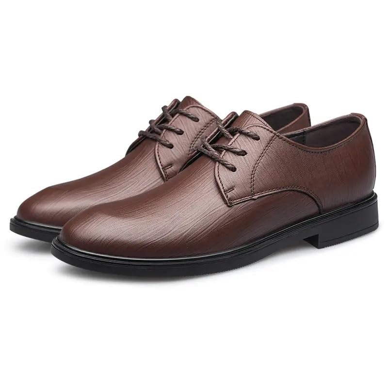Men's Dress Shoes Pu Leather Breathable Fashion Lace Up Non Slip Rubber Sole Slip Resistant Anti-Slip Prom Wedding Evening(Brown,7)3