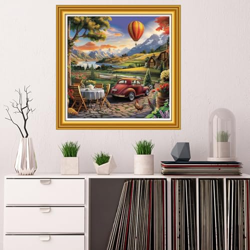 Image of Dooxvey Counted Cross Stitch Kits for Adults 11CT Printed Cross-Stitch Patterns Cross Stitching Embroidery Kit Stamped or Counted Needlepoint Kits-Beautiful Home Scenery 18x18 inch