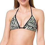 Resistente al cloro. PUMA Swim Women\'s All-Over-Print Triangle Bikini Top Parte Superior, Negro/Verde, XS para Mujer