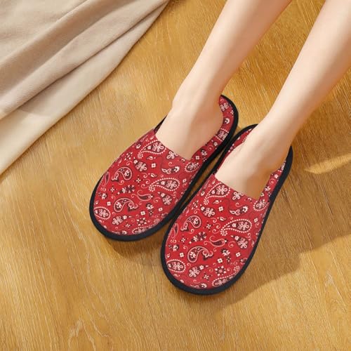 Red Paisley Floral Print Women'S Fuzzy Slip On Indoor Outdoor Winter House Slippers 5