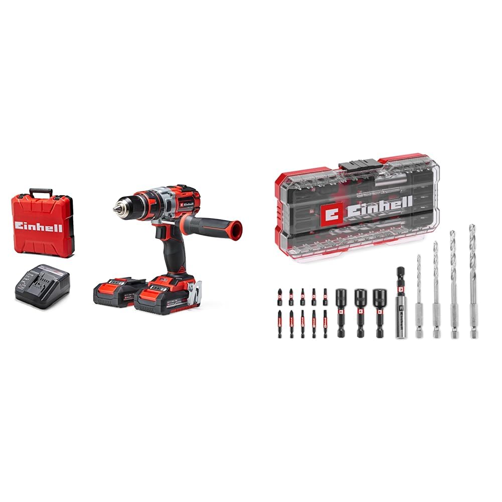 Einhell TE-CD 18 Li-i BL (2x2,0Ah), Akülü Darbeli Vidalama + Einhell Delici ve Vidalama uç seti 18 parça S-BOX kutu