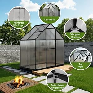 6x4ft greenhouse for outdoor greenhouse kit with uv resistant pc panels reinforced aluminum frame endure strong wind heavy snow large walk in green house for outside garden backyard  urban country home decor