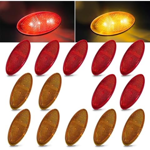 Command Electronics OEM 12V LED RV & Trailer Oval Clearance Light with Built-in Reflex – Made in USA – Surface Mount – Amber & Red – 14-Pack Cover