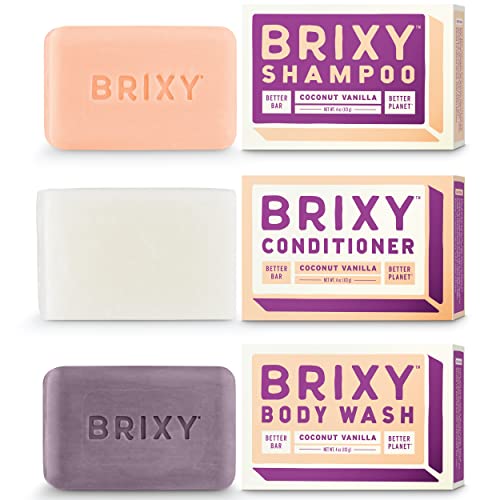 Brixy Shampoo And Conditioner Bar With Body Wash Set For Balance, Hydration & Soft Hair & Skin, All Hair & Skin Types, Ph Balance & Safe For Color Treated Hair, Sustainable, Vegan, Plastic Free #TOP1