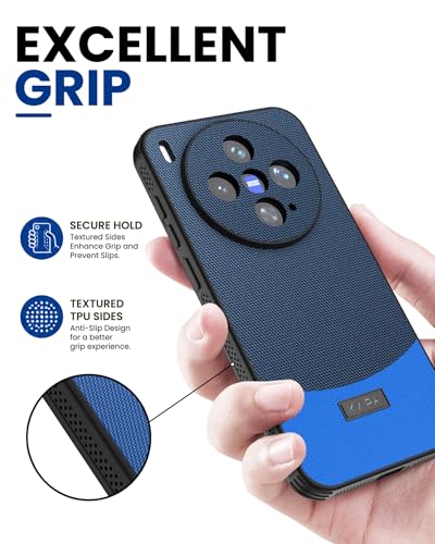 Image of KAPA MatrixWoven Grip Back Cover for Vivo X300 5G | Woven Fabric & Leather Hybrid Camera Protection, Shockproof Slim Bumper Case (Electric Blue)
