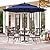 PHI VILLA 5 Piece Outdoor Dining Set with 10ft Umbrella, 37" Square Metal Dining Table & 4 Cushioned Metal Chairs & 3-Tier Navy Blue Umbrella for Patio, Deck, Yard, Porch