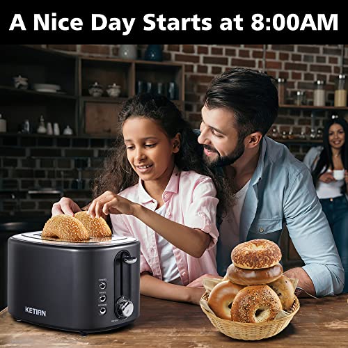 2 Slice Toaster,Ketian Retro Stainless Steel Toaster,1.5'' Extra Wide Slots, Bagel Cancel Defrost Reheat Functions,6 Toast Browning Settings,Removable Crumb Tray,Black #TOP1