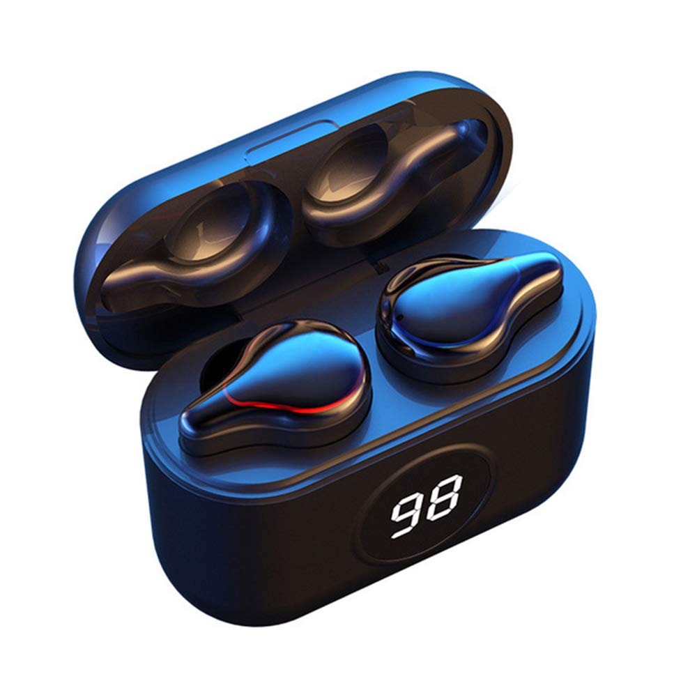 Bezprzewodowe słuchawki douszne, wodoodporne IPX4, prawdziwe bezprzewodowe słuchawki douszne Bluetooth 5.0, bezprzewodowe słuchawki douszne, pudełko do ładowania do uprawiania sportu, czarne, głębokie basy, czarne