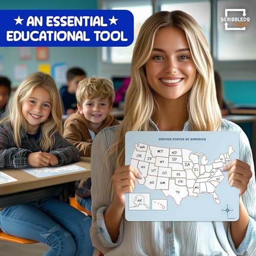 Scribbledo US MAP SHEETS Map Practice Sheets 11 Inchx14 Inch Map Of The United States Dry Erase Sheets Homeschool Supplies United States Map Teacher Students Classroom Pack Of 10 Sheets thumb #3