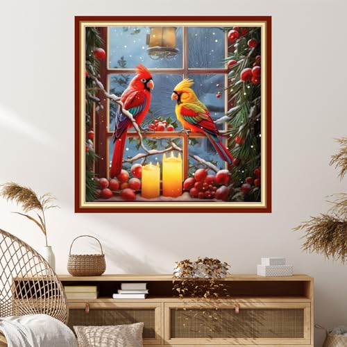 Image of Dimxvean Stamped Cross Stitch Kits,Cross Stitch Kits for Adults Beginners,Embroidery Kits Full Range of Cross Stitch Stamped Kits Needlepoint Kits Cross Stitch Patterns-Parrot Bird 18x18 inch