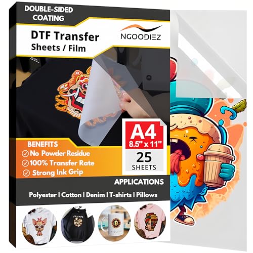 DTF Filme de transferência, folhas transparentes e brilhantes, papel de transferência de calor para