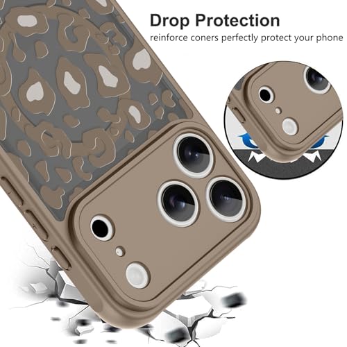 Image of KANGHAR Case for iPhone 17 Pro Max Brown Leopard Printed Pattern | Compatible with Magsafe Cute Cheetah Protective Magnetic Case for Girls Women 6.9 inch