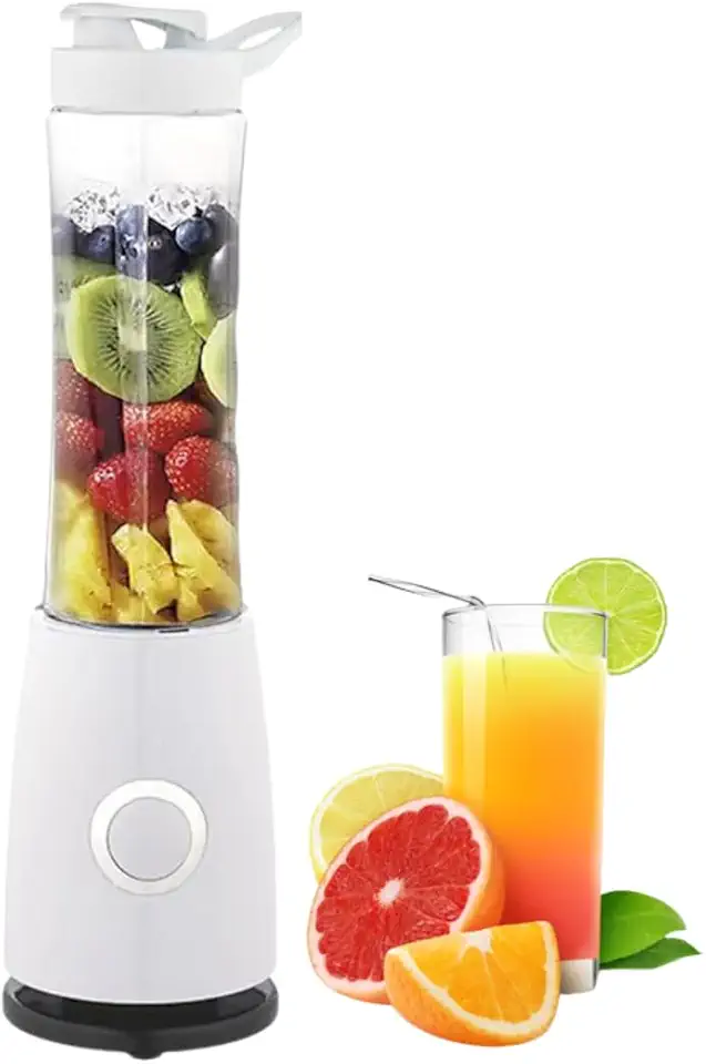 Liquidificador Portátil Blender com Garrafa e Tampa para Bebidas Refrescantes, Vitaminas, Sucos, Shakes e Smoothies, 260W (Branco-220v)