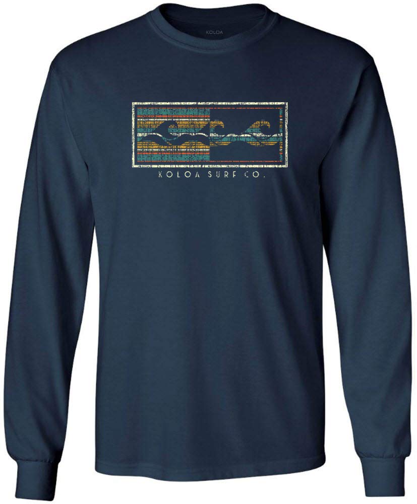 Koloa Surf Company Mens Three Waves Logo Long Sleeve Cotton T-Shirt-4XL-Navy/c