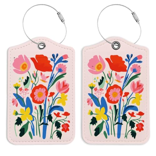 LARTSFRO Pink Flowers Luggage Tags for Suitcases, Preppy Luggage Tag, Back to School for Students, Trendy 2 Pack Luggage Tags for Travel, Teen Girls Gifts Suitcase Tags