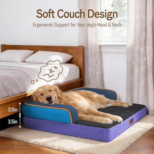 Image of Comfort Expression Washable Orthopedic Dog Bed for Large Sized Dogs | Waterproof Memory Foam Pet Bed 36x27 Inch with Removable Cover with Non-Slip & Bolster