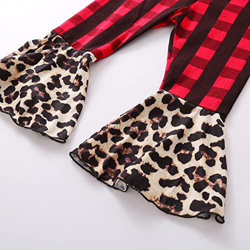 Camiseta de manga comprida com estampa de leopardo e estampa de Natal para meninas (preta, 2-3 anos)