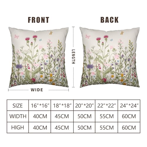 Spring Vintage Floral Pillow Covers 16x16 Set of 2 Sage Green Wildflower Plant Outdoor Throw Pillows Case Summer Rustic Wild Flowers Botanical Print Pillowcase for Farmhouse Sofa Couch Bed Decor by Wnoesat - Used condition - Image 5