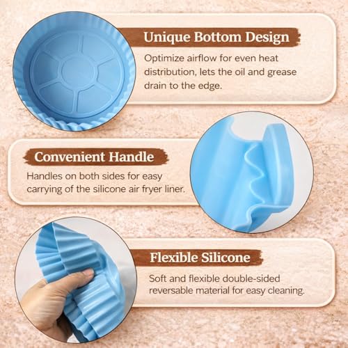 Image of Clazkit Reusable Air Fryer Silicone Liners (6 PCS) | Non-Stick, Heat Resistant Baking Tray Inserts | Dishwasher Safe | Oil-Proof Airfryer Accessories | Multicolor