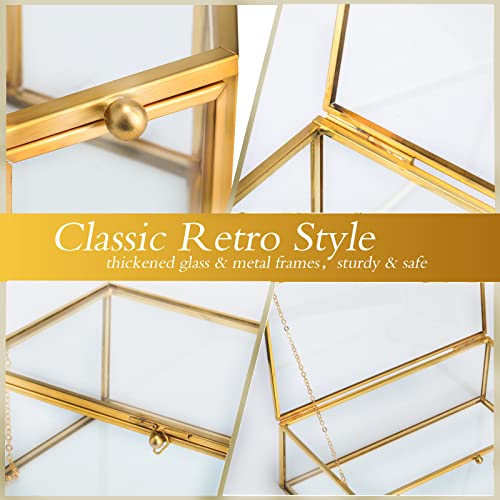 4 Pcs Vintage Glass Jewelry Box Gold Hexagonal Rectangle Square Metal Keepsake Boxes With Lid Vanity Clear Geometric Decorative Organizer For Storage Trinket Ring Earring Display #TOP3