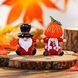 H&D HYALINE & DORA 2 pcs Hand Blown Glass Halloween Pumpkin Gnomes Figurines Glass Gnome Ornaments for Fall Thanksgiving Halloween Party Table Centerpieces Decor