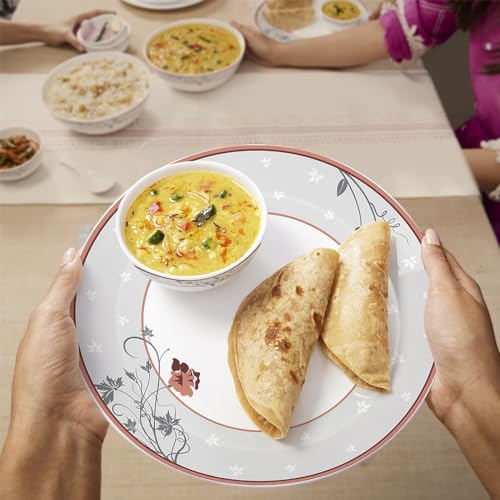 Image of Larah by Borosil Quartz Kohinoor Series Opalware Dinner Set | 19 Pcs for Family of 6 | Microwave & Dishwasher Safe | Bone-Ash Free | Crockery Set for Dining & Gifting | Plates & Bowls | White
