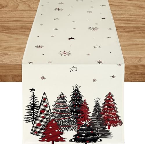 ZWJD Tischläufer Weihnachten 40x300 cm Tischläufer Schwarz-Rot...