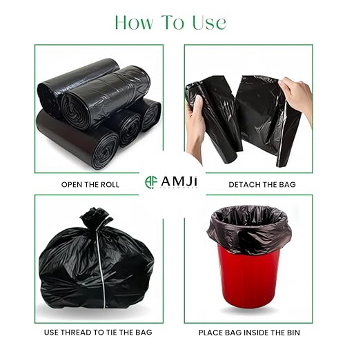 Image of Garbage Bags Medium | 180 Count | 30 Bags x 6 Rolls | 19 x 21 Inches Dustbin /Trash Bags | Black Disposable Bags with Detachable Tie-Tape | For Kitchen, Home, Hotel, Wet & Dry Waste