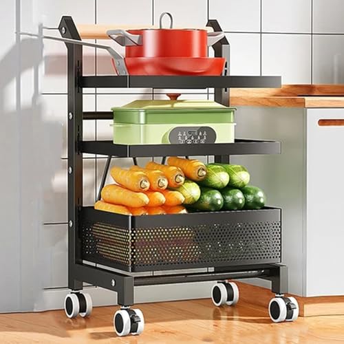 Image of IBELL Metal Vr 6866-3L Multi Purpose Storage Trolley with Wheels, 3 Tier for Kitchen, Living Room & Office (Black)