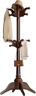 Solid Wood Rotary Coat Rack Freestanding, Heavy Duty Coat Hanger Stand with 2 layer Multi-direction Hooks, 360° Rotating Standing Coat Rack Tree for Entryway, Bedroom, Office, H: 77.6in (Walnut)