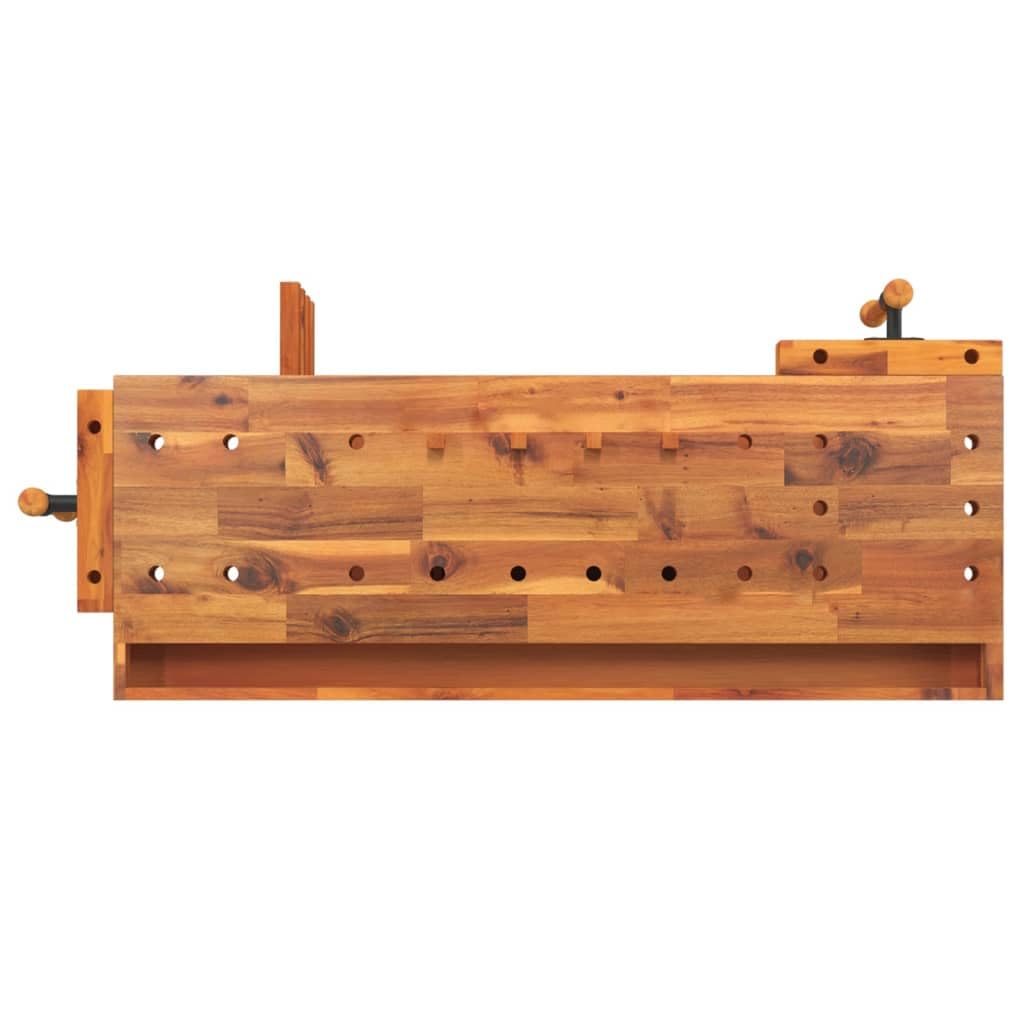 vidaXL Banco da lavoro con cassetto e morse 124x52x83 cm in legno massello di acacia