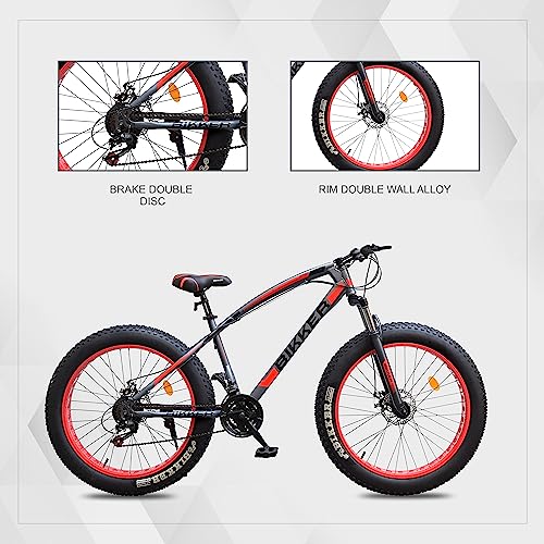 Image of Men Fat Bike 26 X 400 MULTISPEEC 21 Speed, Front Suspension,Double DISC Brake,Alloy Rim,HARTEX Tyres,SKD 85% Grey /RED, 18 x 10 inch