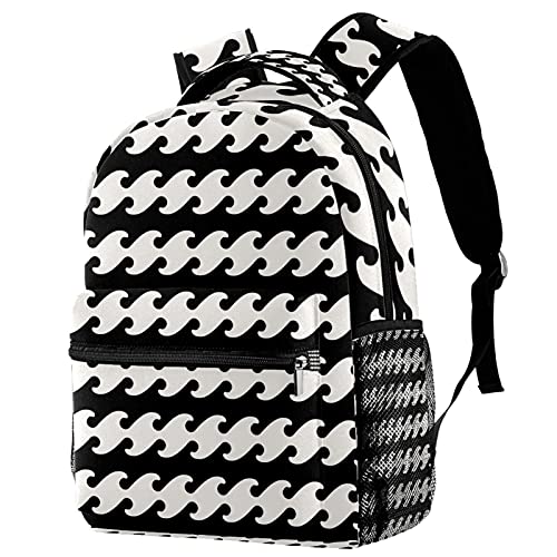 Sac à dos de voyage anti-fatigue, motif simple noir et blanc pour homme et femme organisé