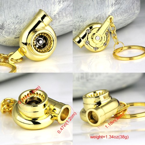 Image of maycom Creative Spinning New Turbo Turbocharger Keychain Key Chain Ring Keyring Keyfob (Gold Color)