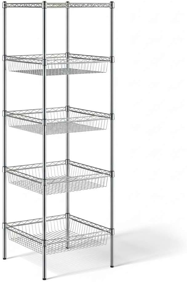 Chrome Wire Basket Shelving Unit - Heavy-Duty Commercial Storage Rack, 24" x 24" x 74"