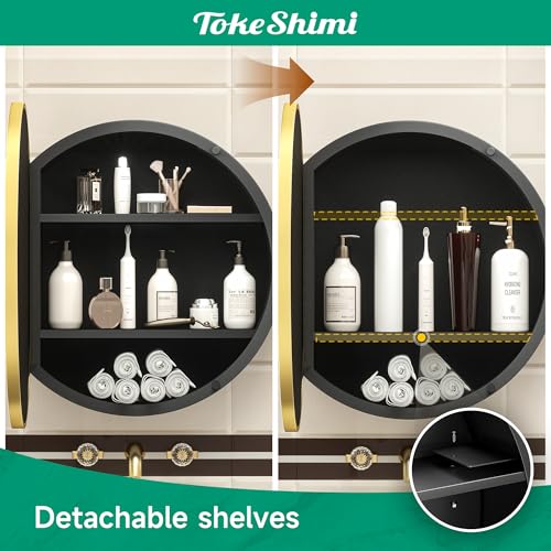 Image of TokeShimi 20 x 20 in Gold Medicine Cabinets for Bathroom, Wall Mounted Only