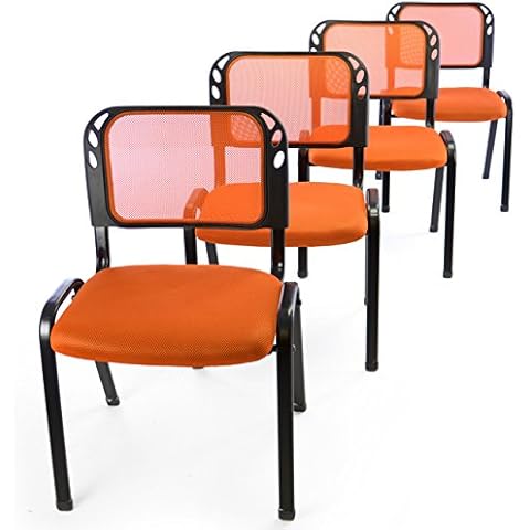 Nexos 4er Set Bürostuhl Konferenzstuhl Besucherstuhl orange gepolsterte Sitzfläche stapelbar 52,5 x 45 x 80 cm Stapelstuhl Metallrahmen schwarz Cover