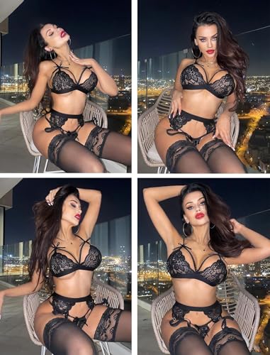 Avidlove Women Lingerie Set Lace Teddy Strap Babydoll Bodysuit with Garter Belts3