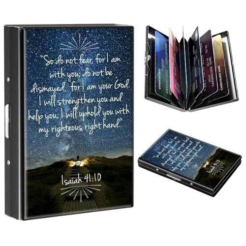 FUYOCWE RFID Credit Card Holder,Small Metal Credit Card Case Wallet,Slim Mini Business Card Holder Organizer Hard ID Case Security wallet for Men Women -Bible Verse Isaiah 41:10