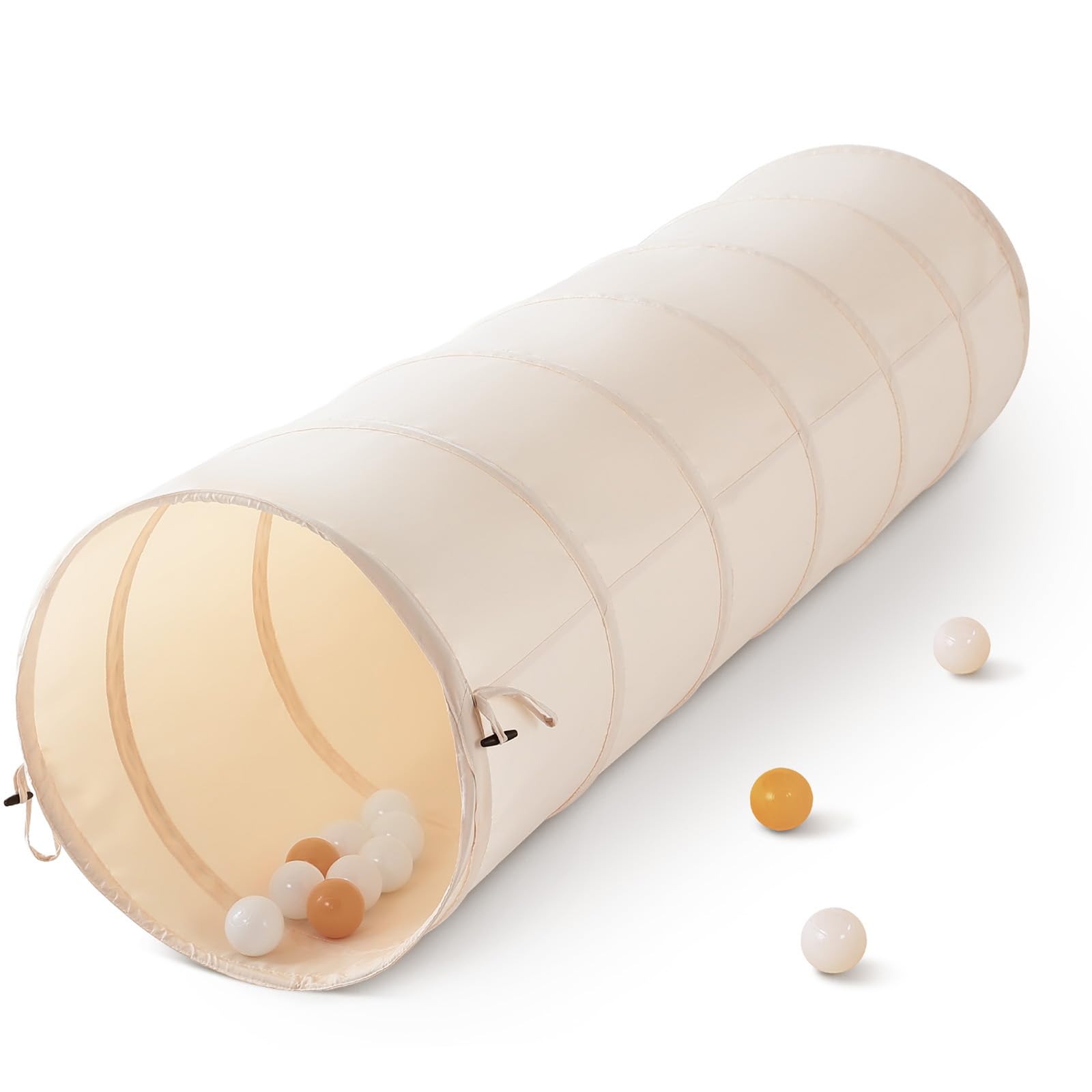 GeerWest Play Tunnel for Kids: Peach Skin Fabric Pop Up Tunnel Tent for Baby Crawling Indoor - Outdoor Game Toys Birthday Gift for Boys Girls (Beige)