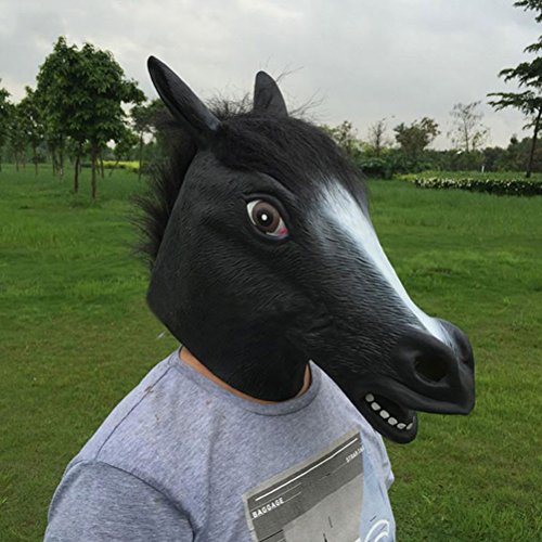BESTOYARD Máscara de cabeça inteira de cavalo, máscara de pele arrepiante de látex, borracha louca,