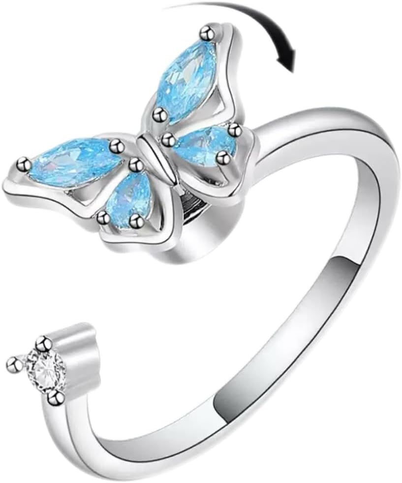Fidget Ring Anxiety Spinner Ring Open Adjustable Sunflower Star Moon Windmill Butterfly Rings Daisy Stress Relieving Fidget Women Cubic Zirconia Anti Stress Mood Rotate Inspirations Jewelry