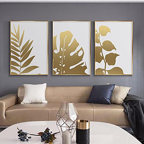 Affiche Toile Monstera Peinture Murale Premium Dorée Salon Chic 60x80cm