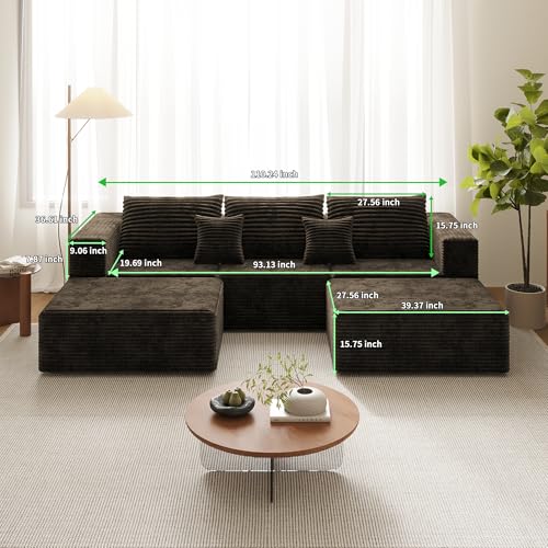 Image of 110 inch Modern Fabric Boneless Couch with Deep Seat, Sectional Couches for Living Room, Upholstered Cloud Sofa with 2 Ottoman, No Assembly Required (U Shaped Sofa)