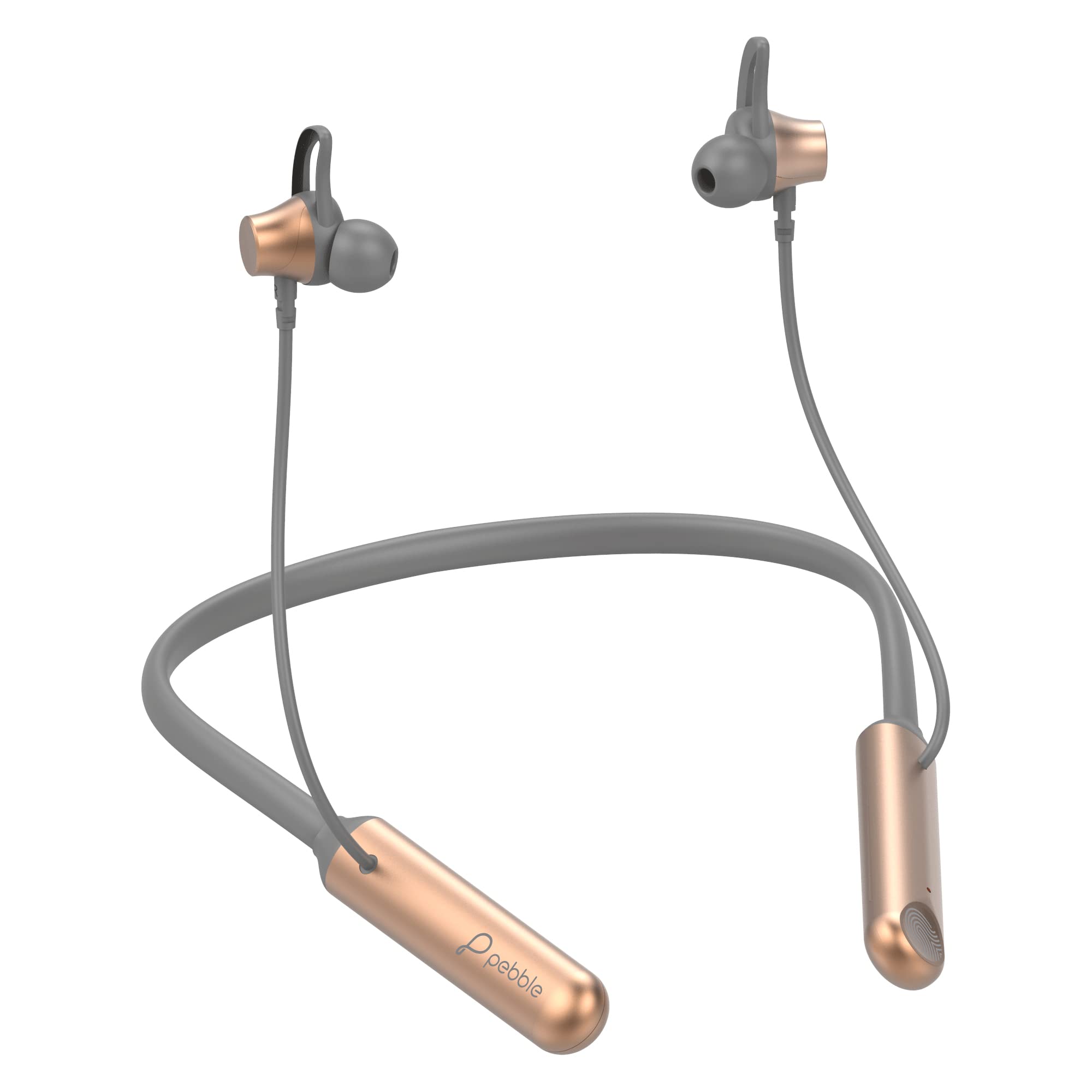 Pebble Flex Touch-in ear Neckband,built-ENC 24 hours playtime,fast charging,touch control Voice Assistant,ultra low latency TWS earphones bluetooth 5.0, Environment noise cancellation-Golden Grey