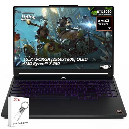 Image of Lenovo Legion 5a 15.3 OLED WQXGA 165HZ Gaming Laptop, AMD Ryzen 7 250 8-Core, NVIDIA GeForce RTX 5060, Backlit KB, WiFi7, Win11, Eclipse Black, (32GB RAM 2TB SSD), w /2TB USB Drive, W /GaLiMu