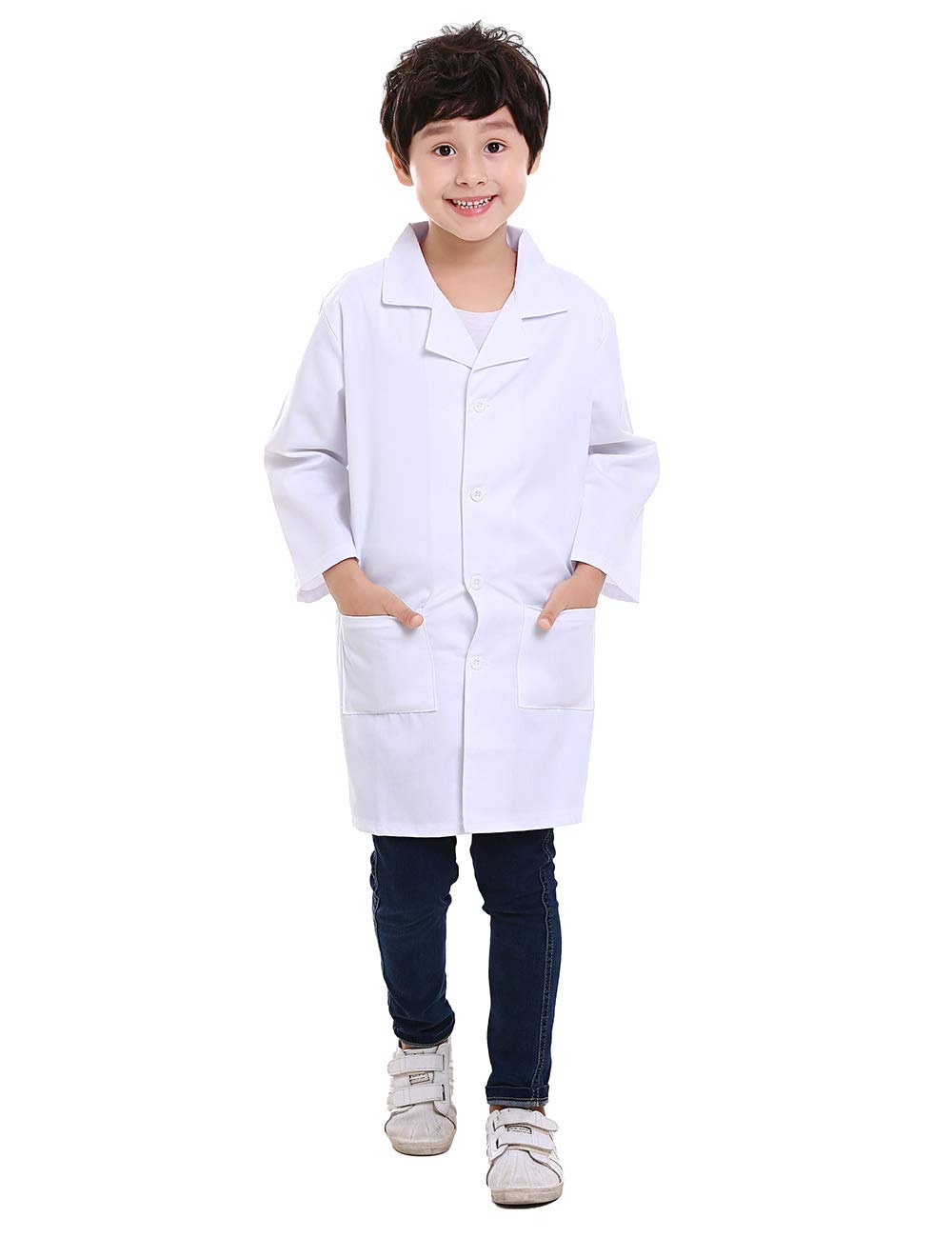 TopTie Kids White Lab Coats Child Costume for Scientists or Doctors, 2 Pockets-White-4